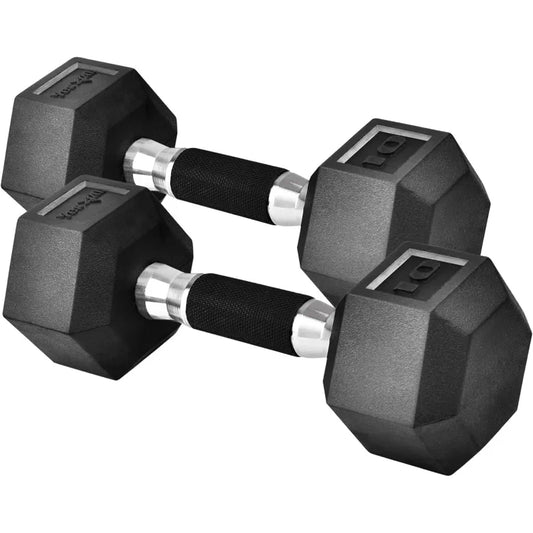 Rubber Grip Encased Hex Dumbbells – Hand Weights With Anti-Slip 10 LBS Pair/Set