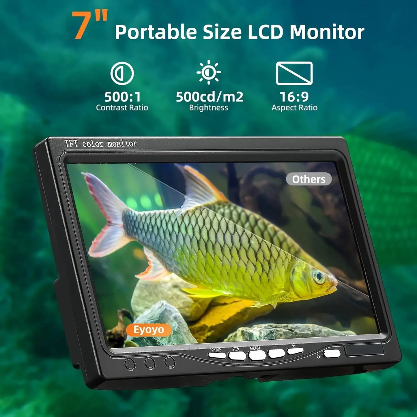 Eyoyo Underwater Fishing Camera 7'' LCD Monitor Fish Finder Waterproof 1000TVL12pcs Infrared Lights for Lake, Boat, Ice Fishing