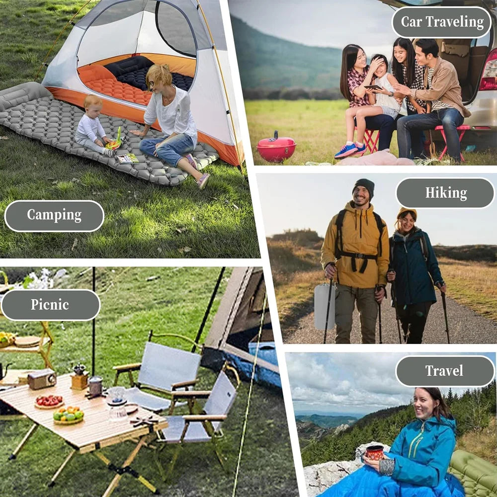 Outdoor Camping Inflatable Mattress Sleeping Pad With Pillows Ultralight Air Mat Built In Inflator Pump Hiking