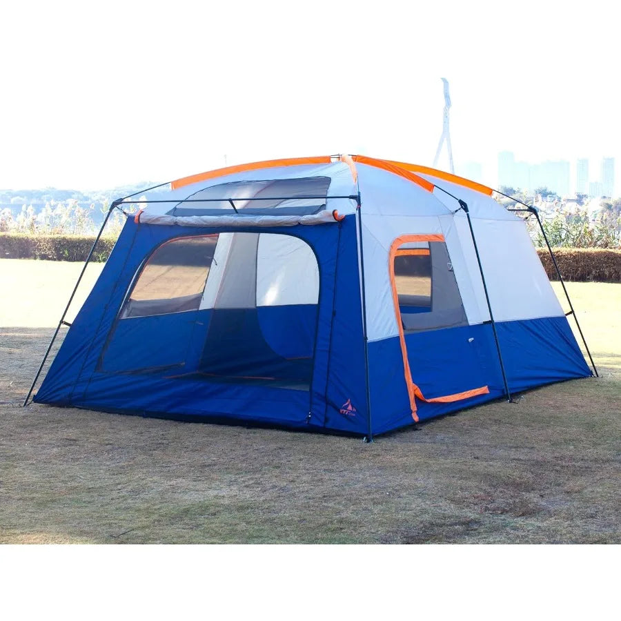 Extra Large Tent for 6101214 People with 2 Rooms 3 Doors and 3 Windows Mesh Panels Straight Wall Design Waterproof Double Layer