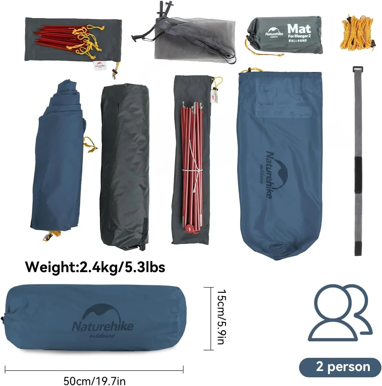 Ultralight 2-Person 3-Season Camping Tent for Hiking and Cycling, Easy Setup and Waterproof