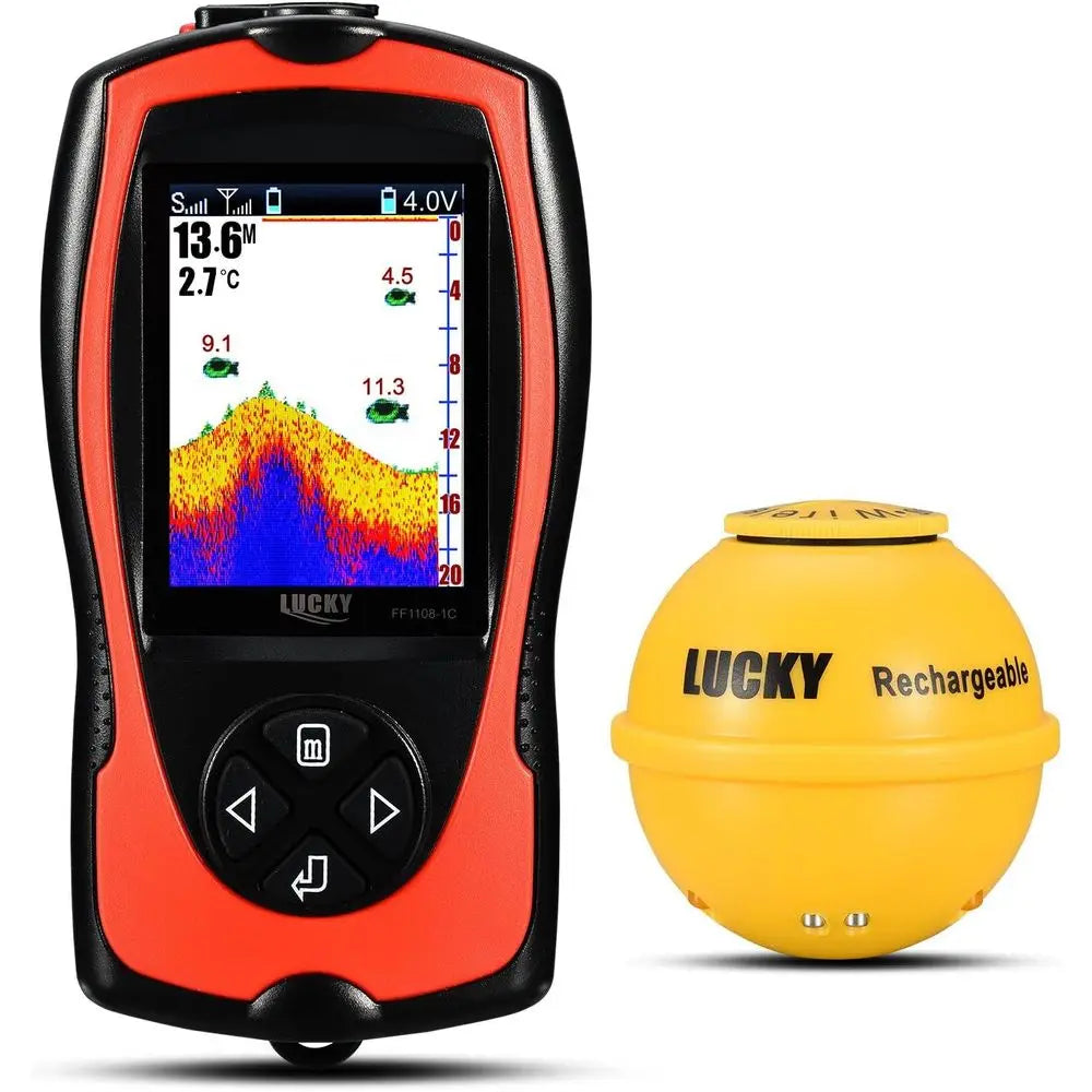 Portable Fish Finder Transducer Sonar Sensor 147 Feet Water Depth Finder LCD Screen Echo Sounder Fishfinder with Fish Attractive
