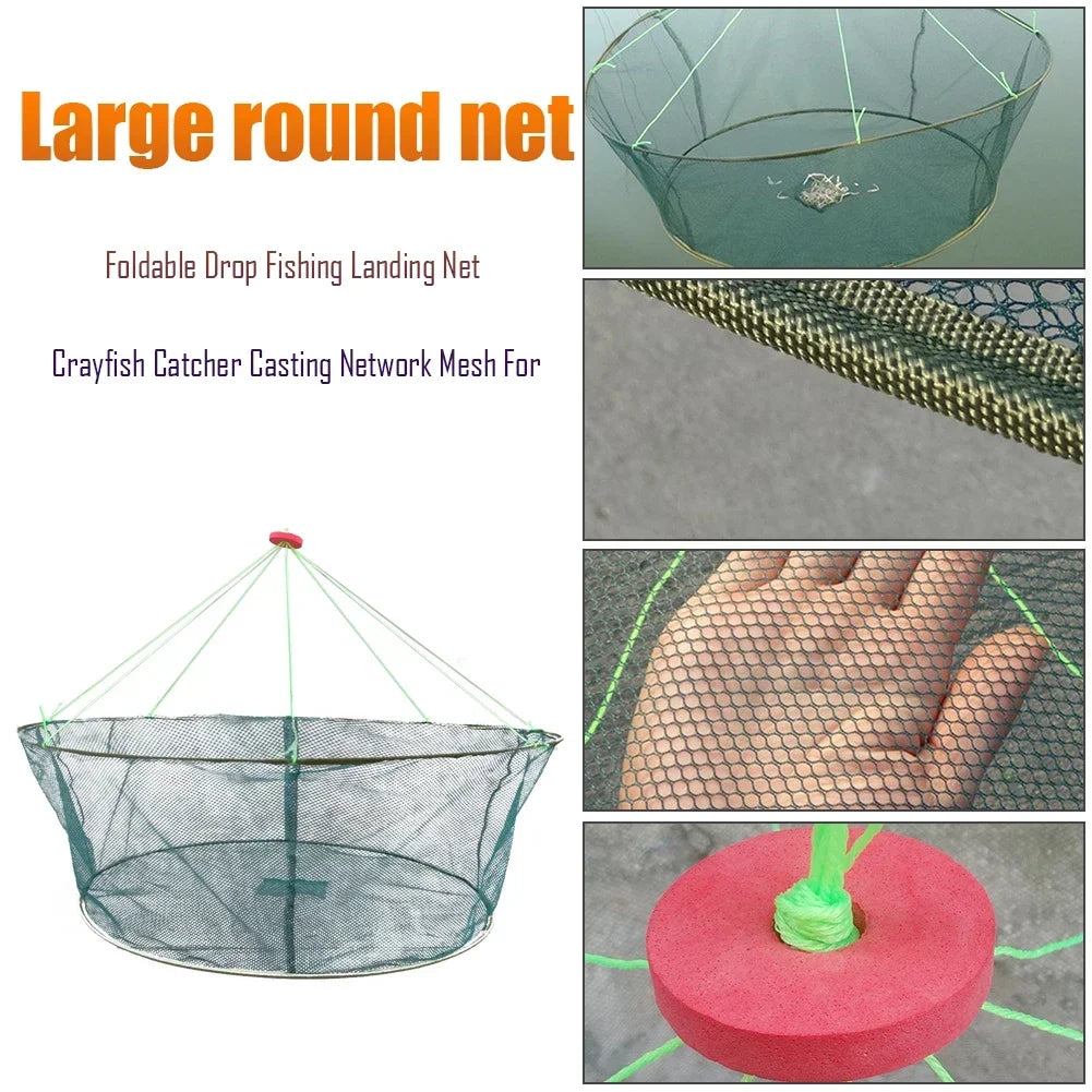 Foldable Drop Fishing Landing Net Fish Catcher Crayfish Shrimp Catcher Tank for Fish Eels Trap Cage Prawn Bait Crab