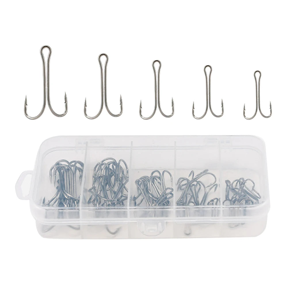 50pcs Long Shank Double Hook High Carbon Steel Crank Barbed Jig Hook Frog Bait Lure Hooks Fishing Accessories