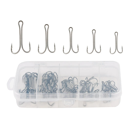 50pcs Long Shank Double Hook High Carbon Steel Crank Barbed Jig Hook Frog Bait Lure Hooks Fishing Accessories