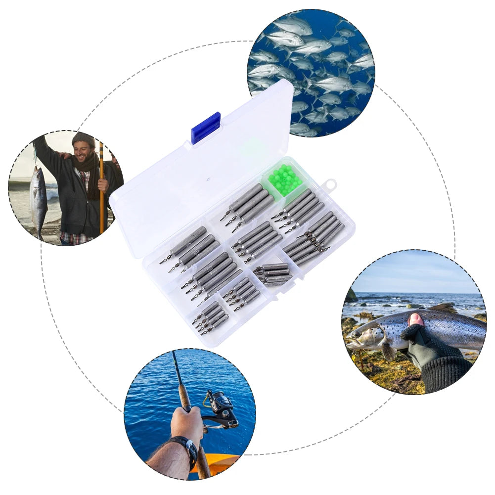 90pcs Practical Fishing Sinker Slim Drop Shot Weight Set with Storage Box Multiple Sizes Drop Shot Fishing Tools