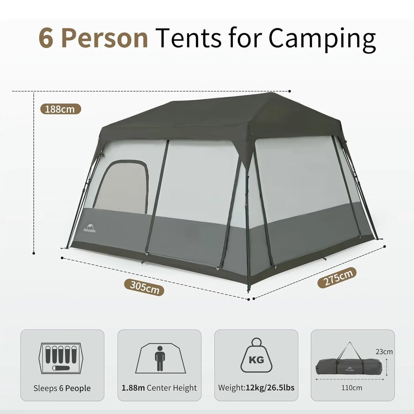 Naturehike Cape8.3 Cabin Tent 6 Person Easy Setup Instant Tent PU3000mm+ 150D Oxford Waterproof Outdoor Travel Camping Tent