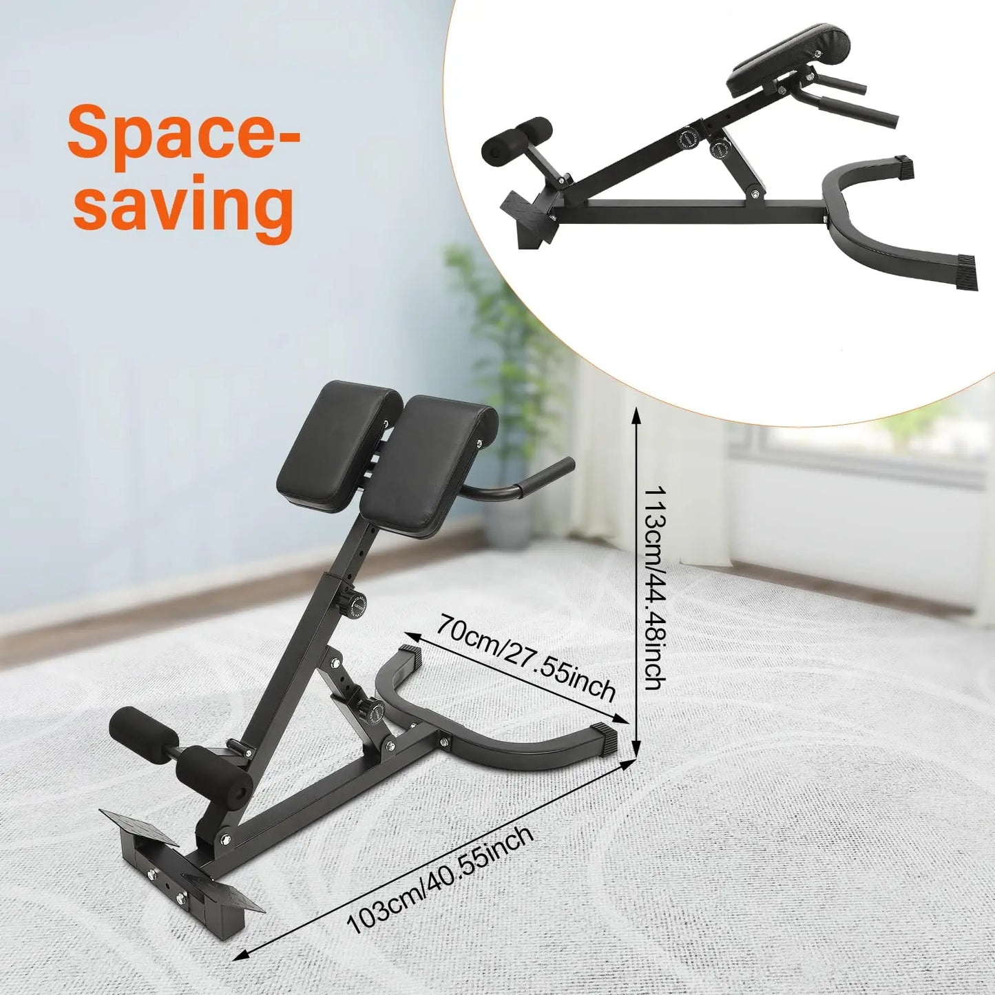Roman Chair Back Extension Machine Foldable 5 Position Sit up Multi-Functional Hyperextension Back Strength Exercise Bench 330 L