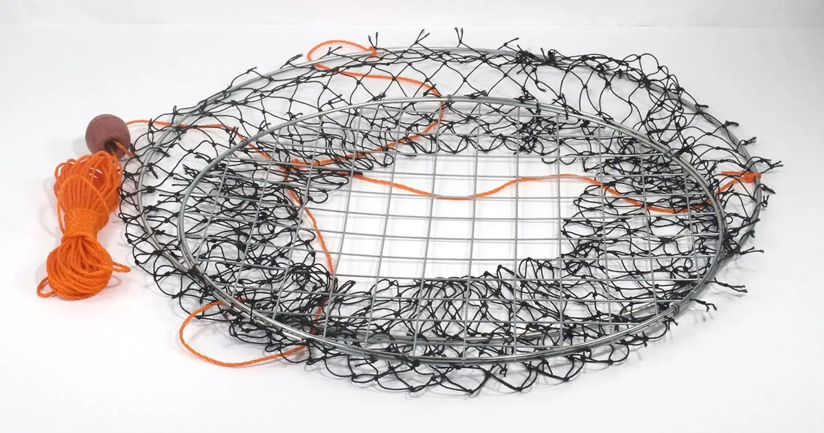 24" Crab Hoop Net with Float, Bait Clip & Bag - Dungeness Rock Blue Crabs Trap for Pier Dock Jetty