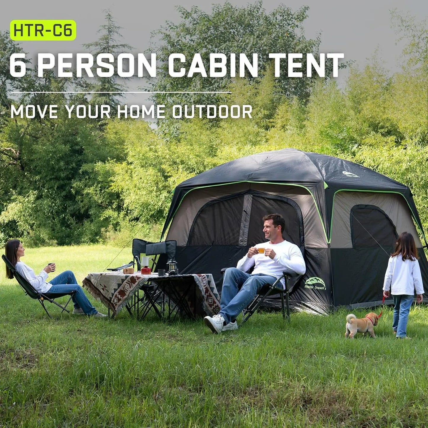 6-Person Waterproof Camping Tent, Easy Setup with Rainfly and Mesh Windows for Family Outdoor Adventures