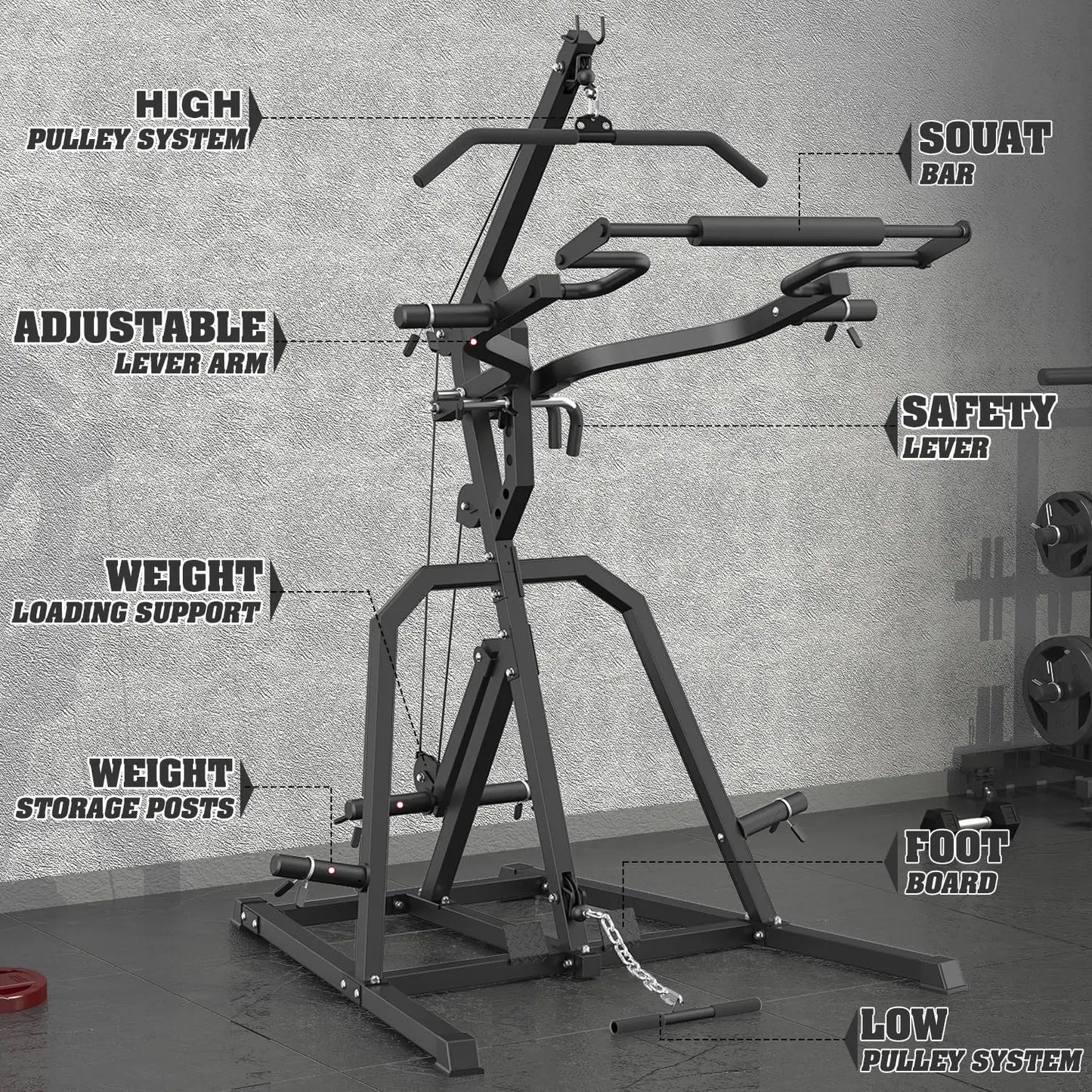 Leverage Gym Power Rack Squat Rack Lever Gym with LAT Low Row System Home Gym System Workout Station 2:1 Ratio, Customized