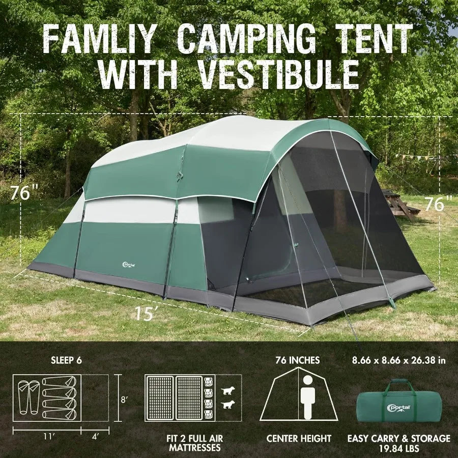 6/8/10 Person Family Camping Tent with Screen Room Water Resistant Big Tunnel Tent with Rainfly Large Family Tent for Outdoor C