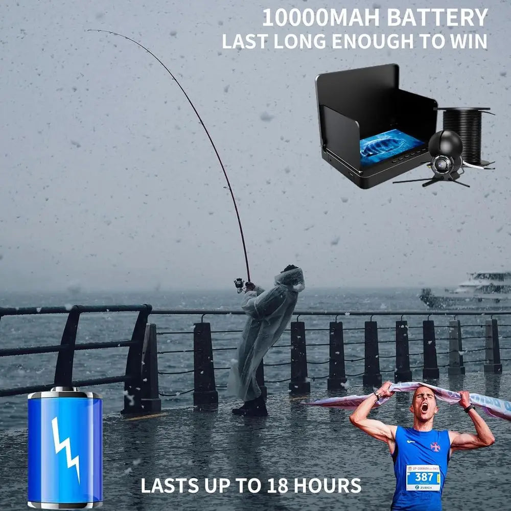 Underwater Fishing Camera| 10000mAh 18Hrs Night Vision Fish Finder, 5" 2000LUX Anti-Glare Screen, Mil-Grade Crash-Proof Camera,