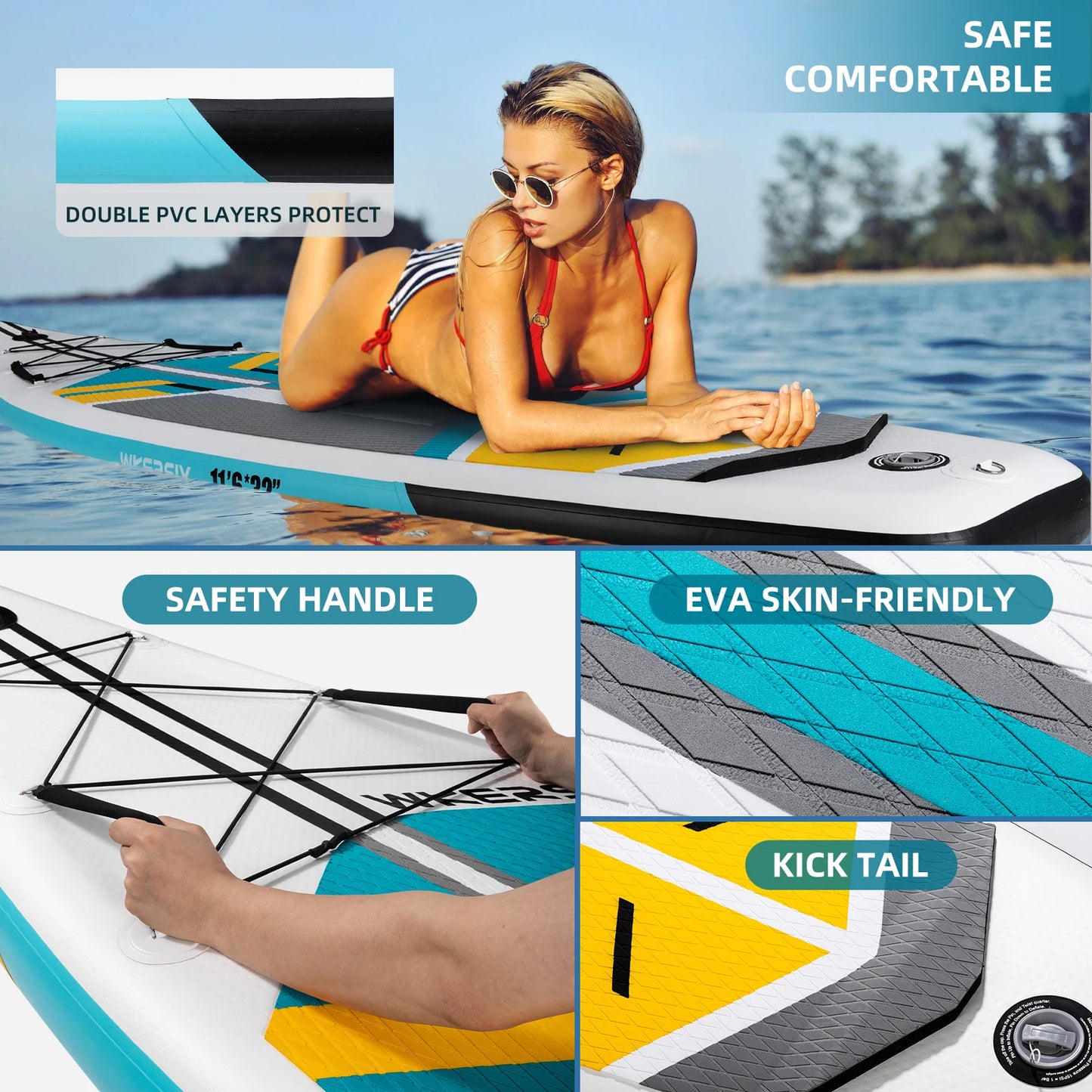 Wkersiy 11'6" Inflatable Paddle Board - Cruising SUP, Extra Wide & Stable for 2 Adults, Camera Mount, Yoga/Fishing/Adventure