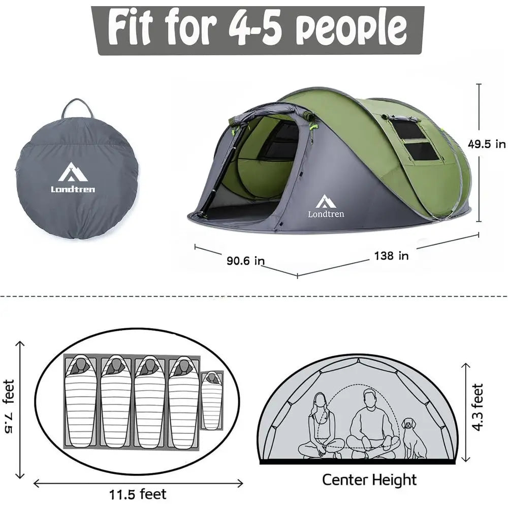 4-Person Waterproof Automatic Setup Tent for Family Camping and Hiking Adventures