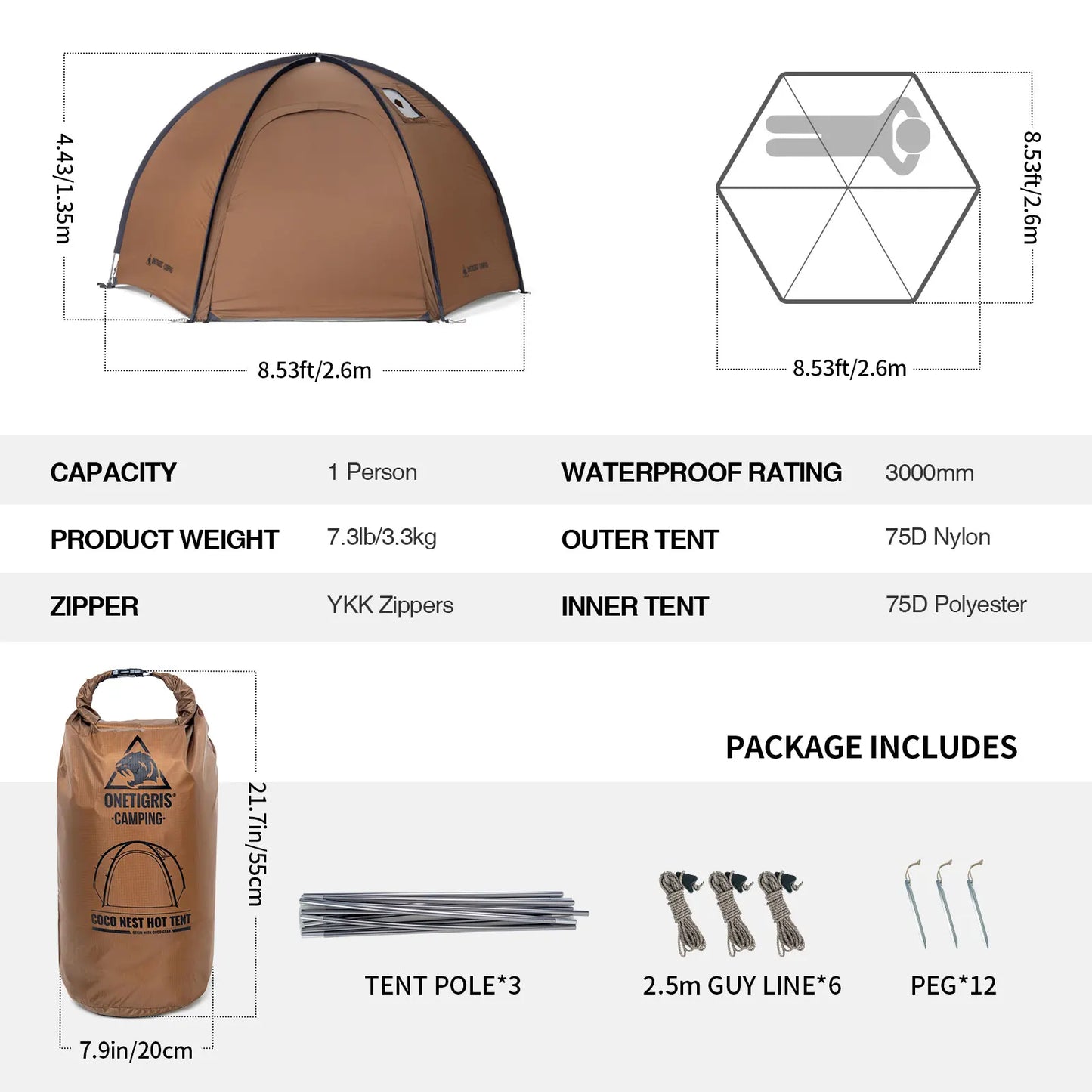 OneTigris Coco Nest Solo Dome Tent with Stove Jack 3000mm Waterproof Camping Hot Tent with Mesh Inner for Bushcraft Glamping