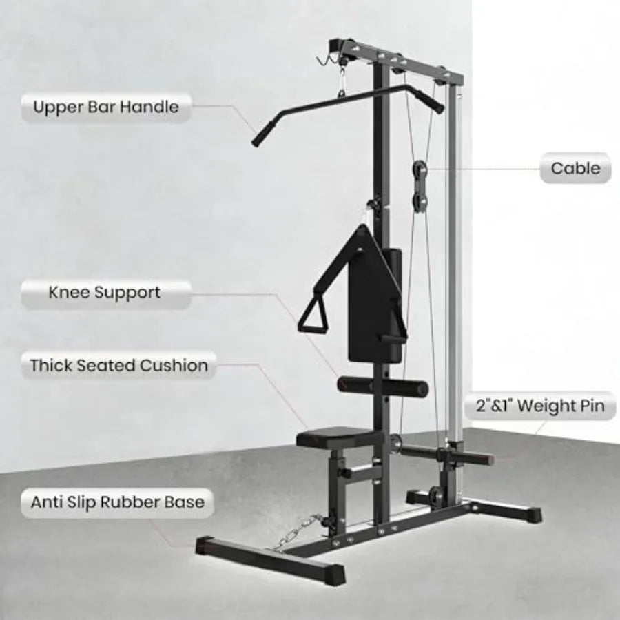 Multi-Functional Cable Machine for Home Gym with High and Low Pulley Station Row and Tricep Workout Equipment in Black with Leg