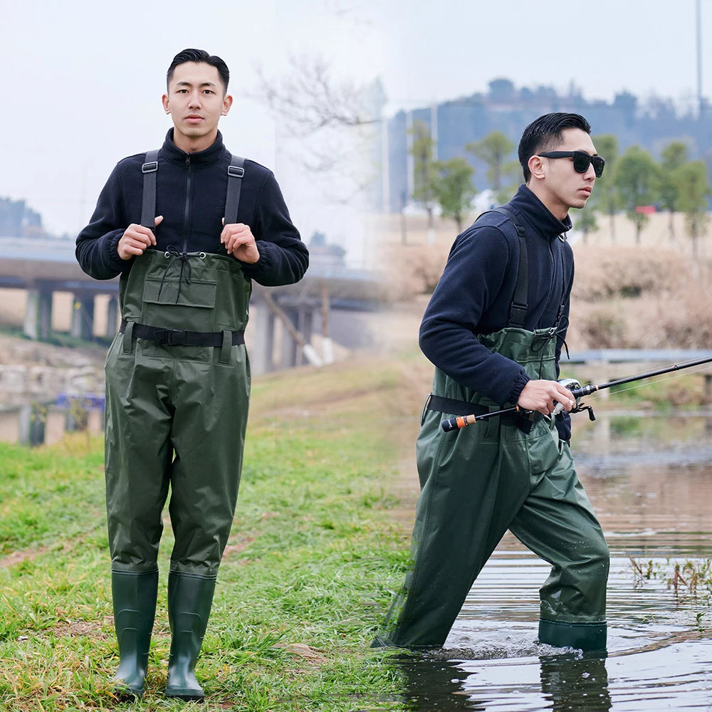 Adult Men Women Waterproof Waders Pants Hooded Long Sleeve Overalls Wader Trousers With Boots Gloves Fishing Hunting Gear Suit