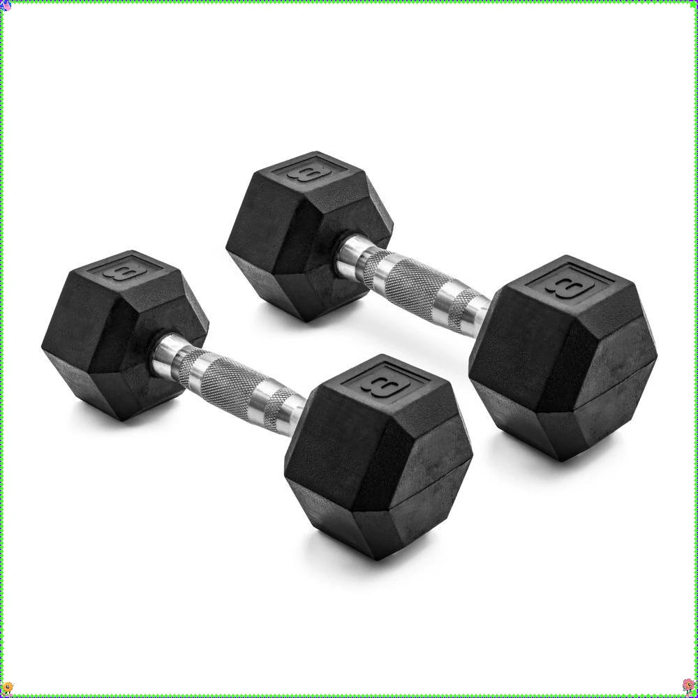8lb Rubber Hex Dumbbell Set for Home Gym, Anti-Roll Design with Grip Handle for Weightlifting & Training