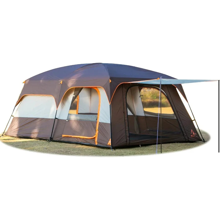 Extra Large Tent 6-10-12-14 Person B Family Cabin Tents 2 Rooms 3 Doors and 3 Windows with Mesh Straight Wall Waterproof Double