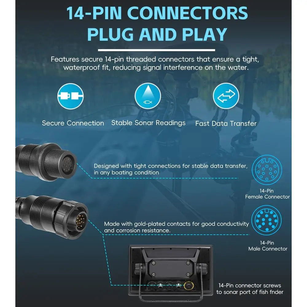 720106-1 EC M3 14W10 Transducer Extension Cable (10ft) for Humminbird APEX, SOLIX, Onix Fish Finders Sonar Cable, Compatible wit