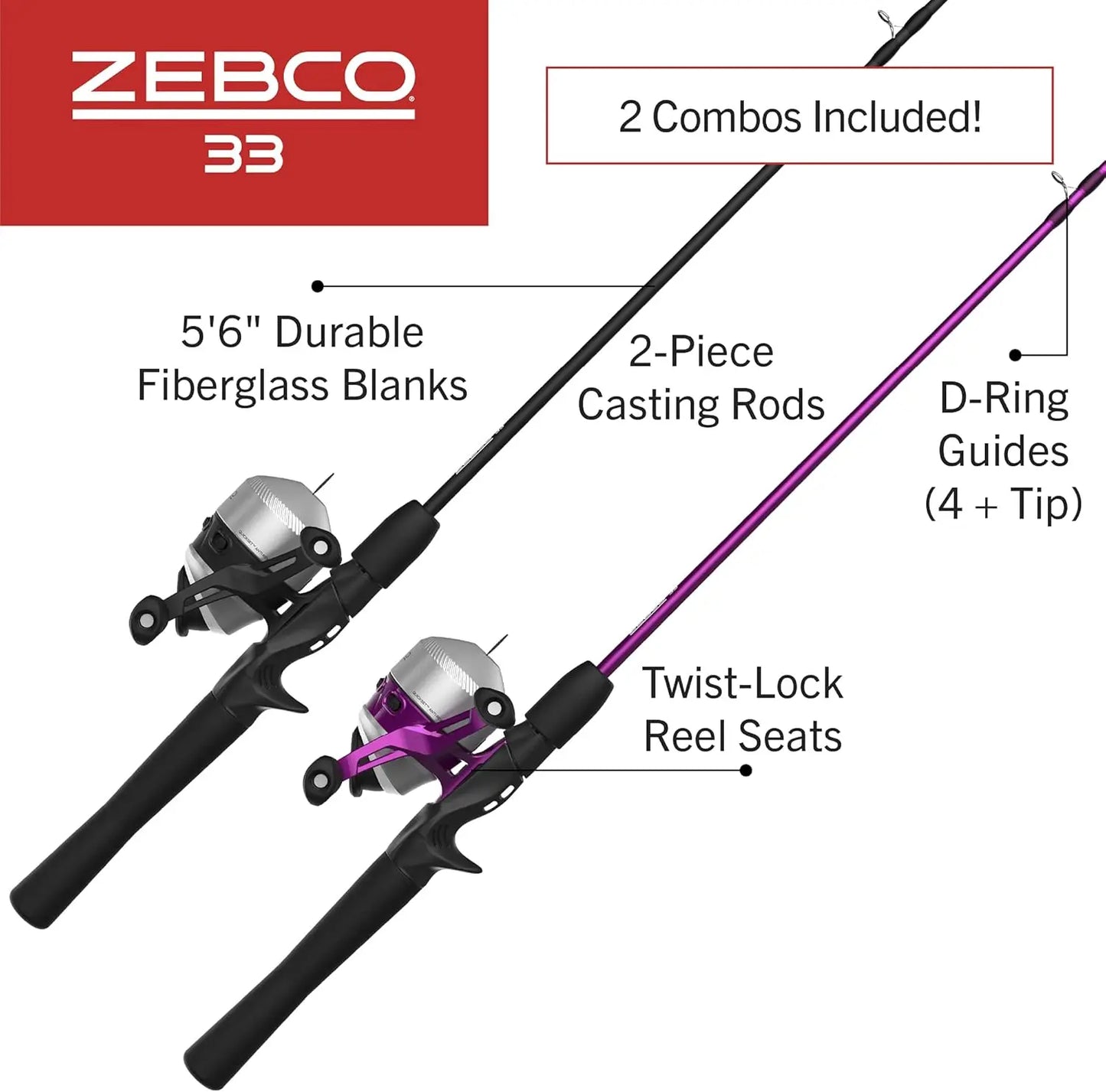 5'6" Durable Fiberglass Fishing Rod and Spincast Reel Combo with Anti-Reverse and Bite Alert