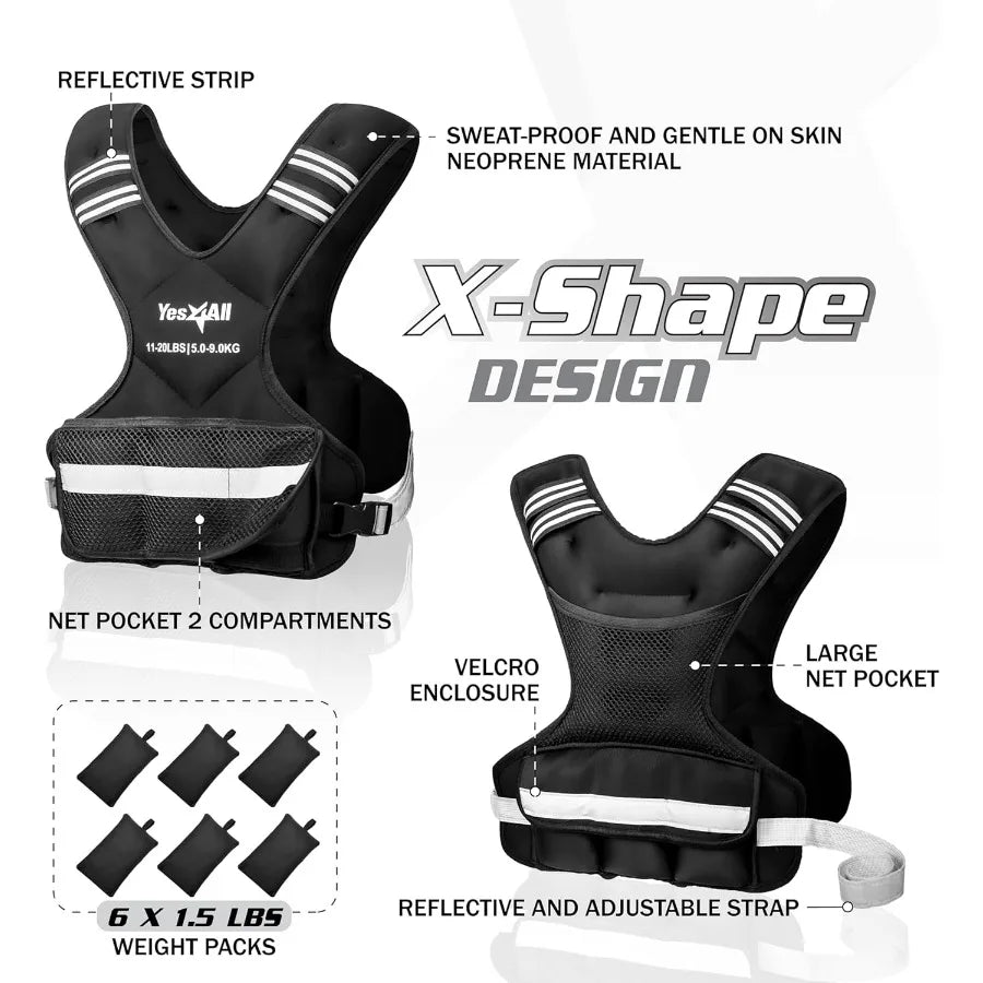 Adjustable Weighted Vest 11-20 lbs with Reflective Strip, Large Weight Vest for Strength Training for Men & Women