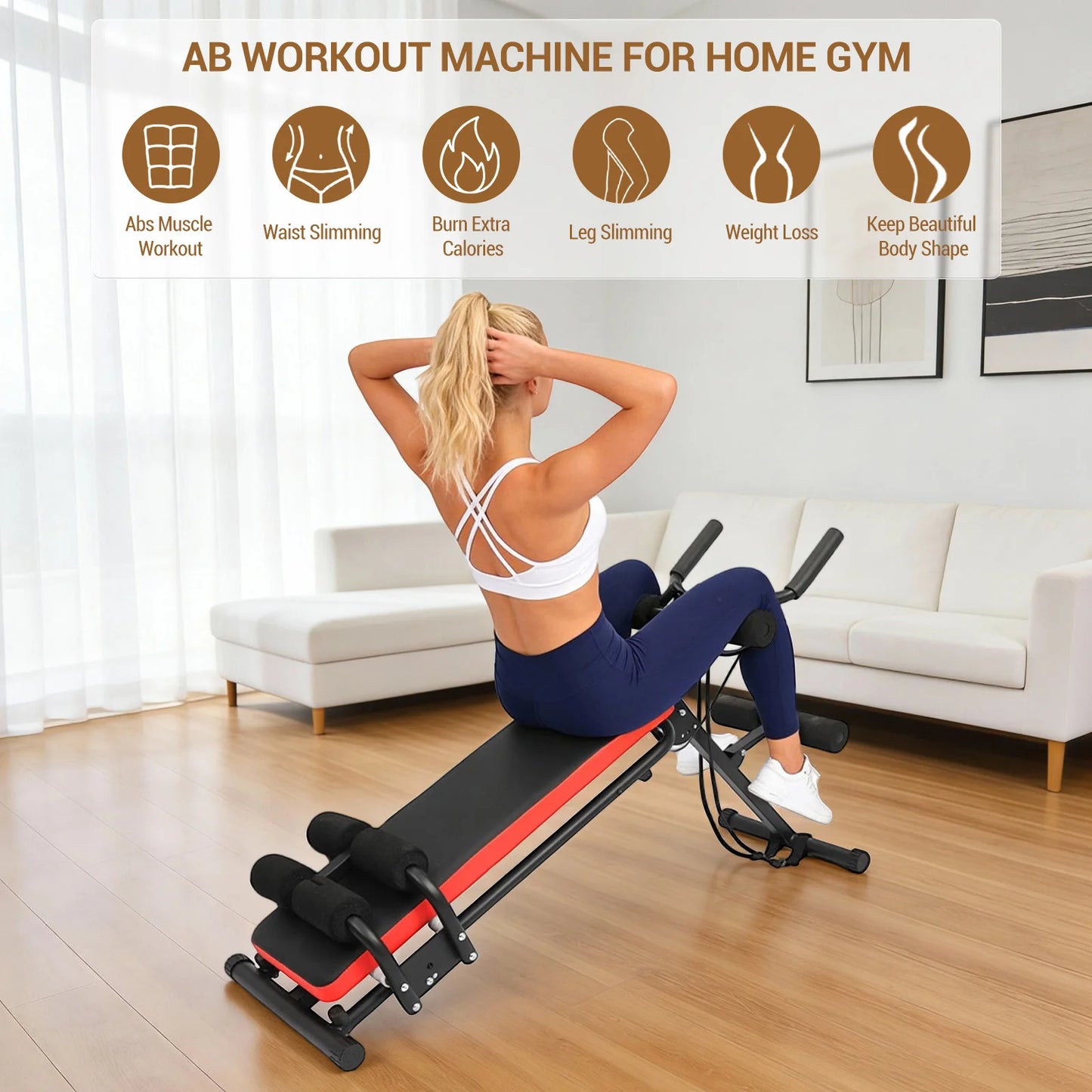 2-in-1 Adjustable Ab Bench Glider with LCD Display Foldable Core Abdominal Trainer Multi-Function Workout Equipment for Home Gym