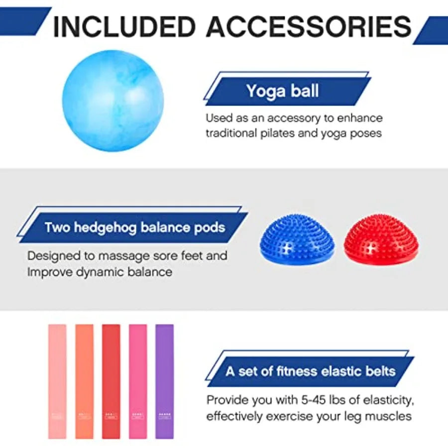 Half Ball Trainer Yoga Ball with Resistant Band Foot Pump Set for Core Stability and Full Body Workout in Gray with Elastic Fit