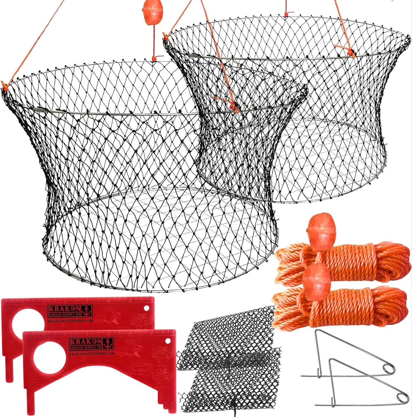 24" Crab Hoop Net with Float, Bait Clip & Bag - Dungeness Rock Blue Crabs Trap for Pier Dock Jetty