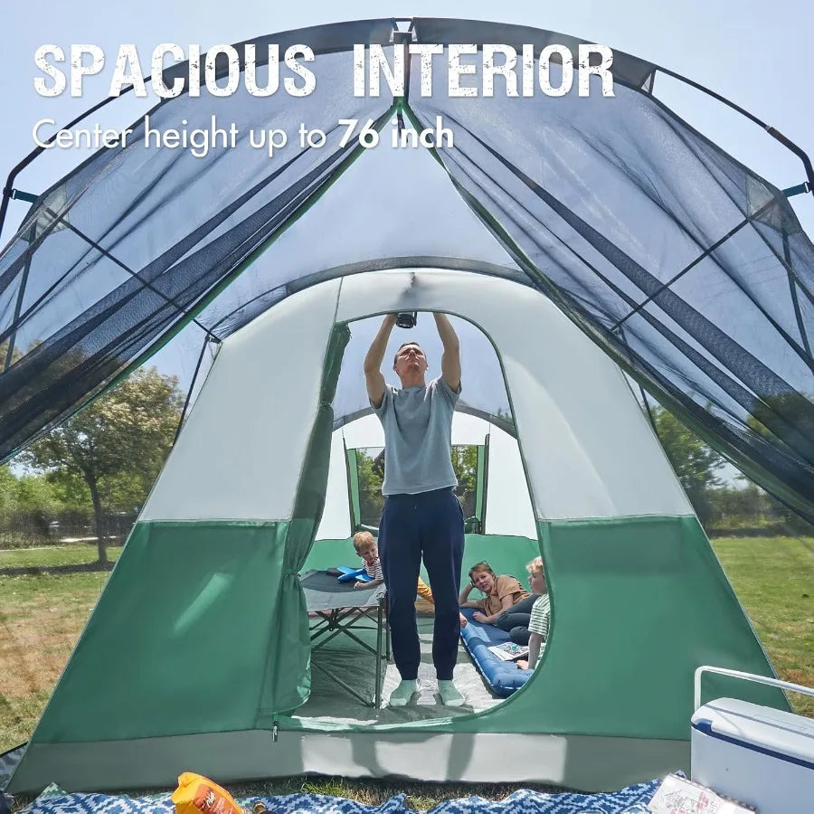 6/8/10 Person Family Camping Tent with Screen Room Water Resistant Big Tunnel Tent with Rainfly Large Family Tent for Outdoor C