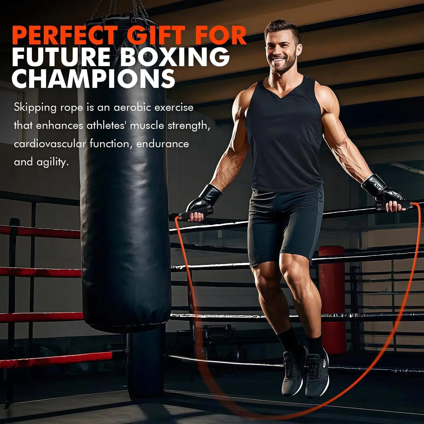 Adjustable Weighted Jump Rope 1lb for Men Women, Home Gym Fitness Training, Boxing Cardio Full Body Workout Equipment