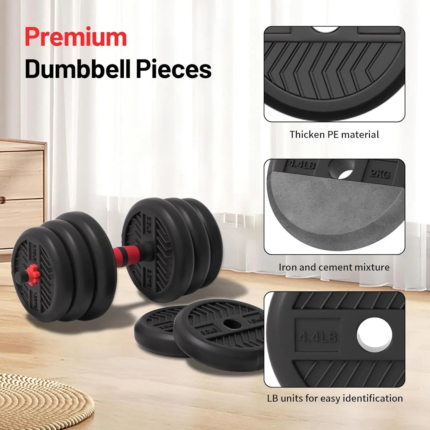 Adjustable Dumbbell Set, 20-80lbs Free Weights for Home Gym, 4-in-1 Workout Equipment as Barbell/Kettlebell/Push-up Stand
