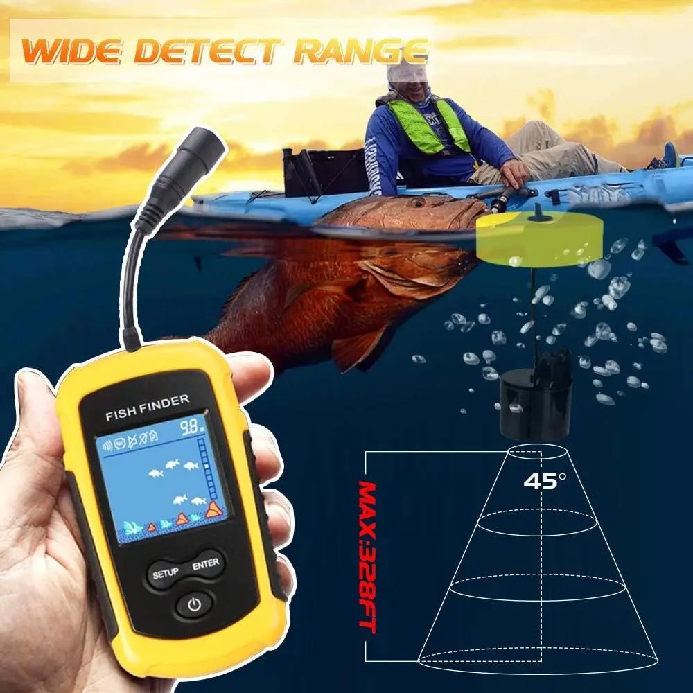 Handheld Kayak Fish Depth Finder Portable Transducer Fish Finder Sonar Boat Dock Fish Finders Display Water Fishing Yellow