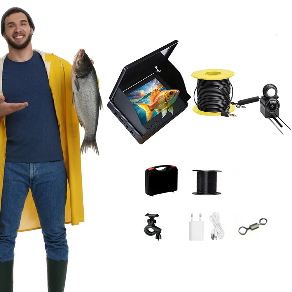 Underwater Fishing Camera 4.3 Inch IPS Monitor Video Fish Cam 220° Night Vision Waterproof 15/20/30m Cable for Ice Lake Fishing