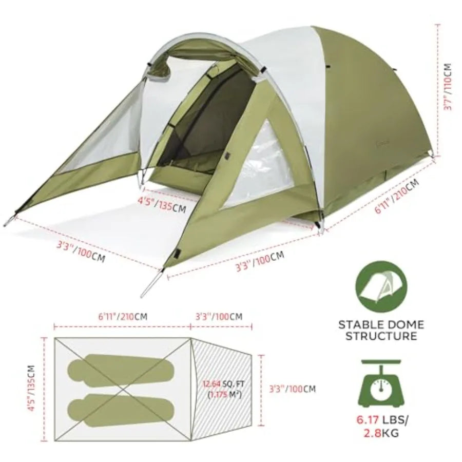 Vault Camping Tent with Porch - Waterproof 2 Person Tent for Camping Easy Setup Lightweight Two Person Shelter for Hiking Backp
