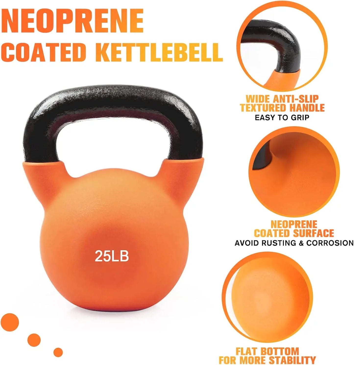 Neoprene Coated Cast Iron Kettlebell Set - 20lb, 25lb, 30lb for Home Gym Strength Training