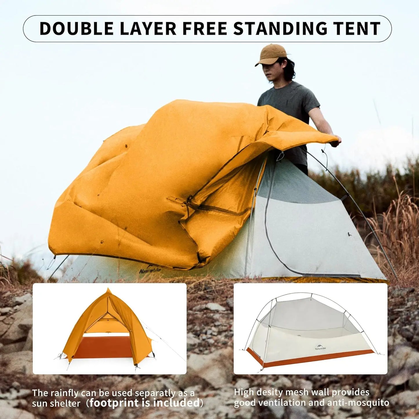 Ultralight 2-Person Backpacking Tent with Footprint - Waterproof & Free Standing for Camping Hiking