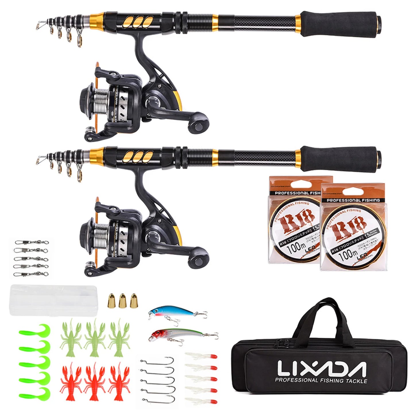 NEW 2PCS Telescopic Fishing Rod and Reel Combo Full Kit Spinning Fishing Reel Gear Organizer Pole Set 100M Fishing Line Lures