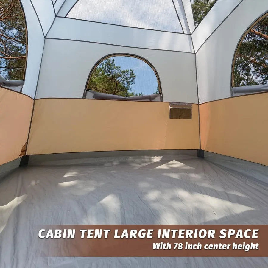 6 Person Waterproof Windproof Easy Setup Double Layer Family Camping Tent with 1 Mesh Door and 5 Large Mesh Windows Ideal for O