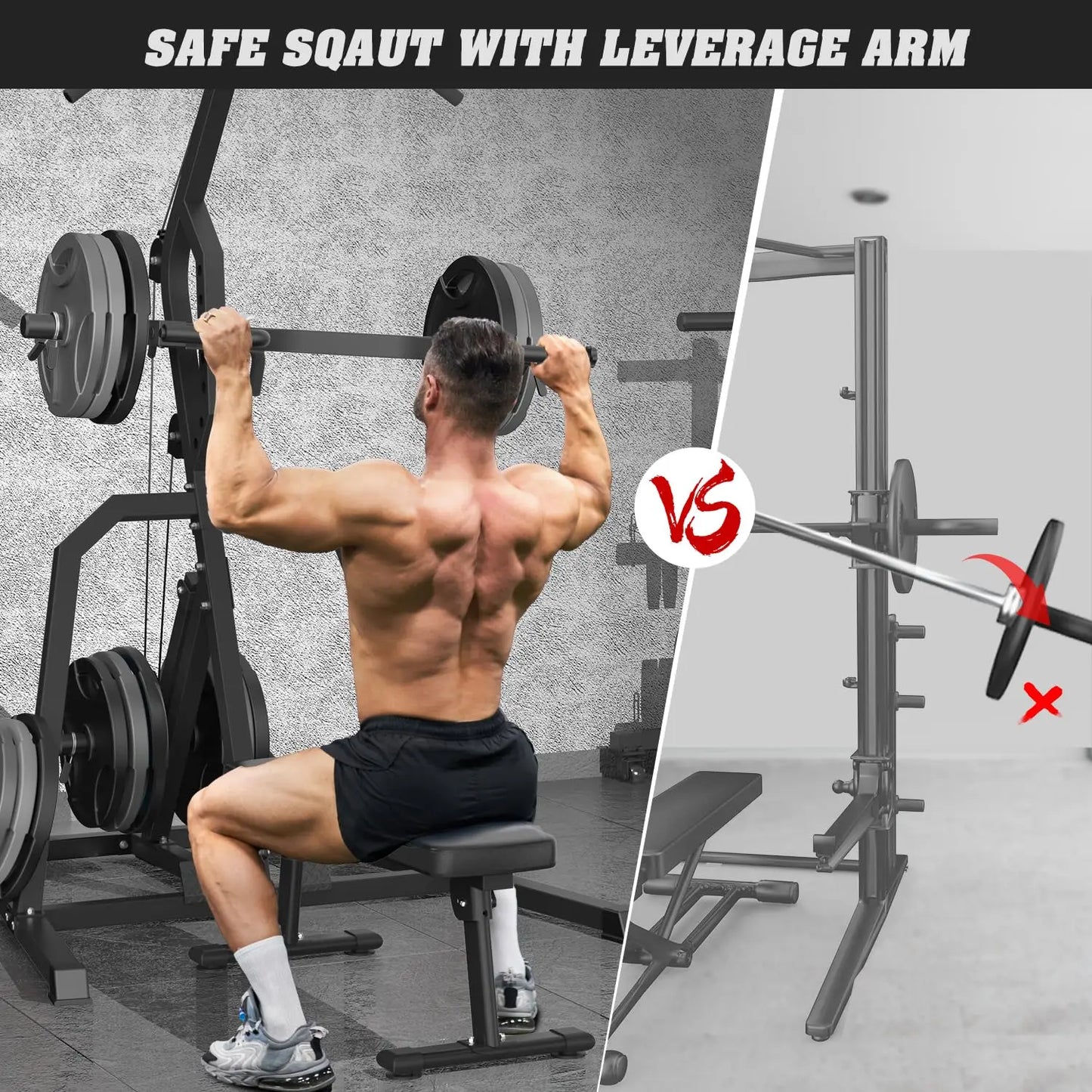 Leverage Gym Power Rack Squat Rack Lever Gym with LAT Low Row System Home Gym System Workout Station 2:1 Ratio, Customized
