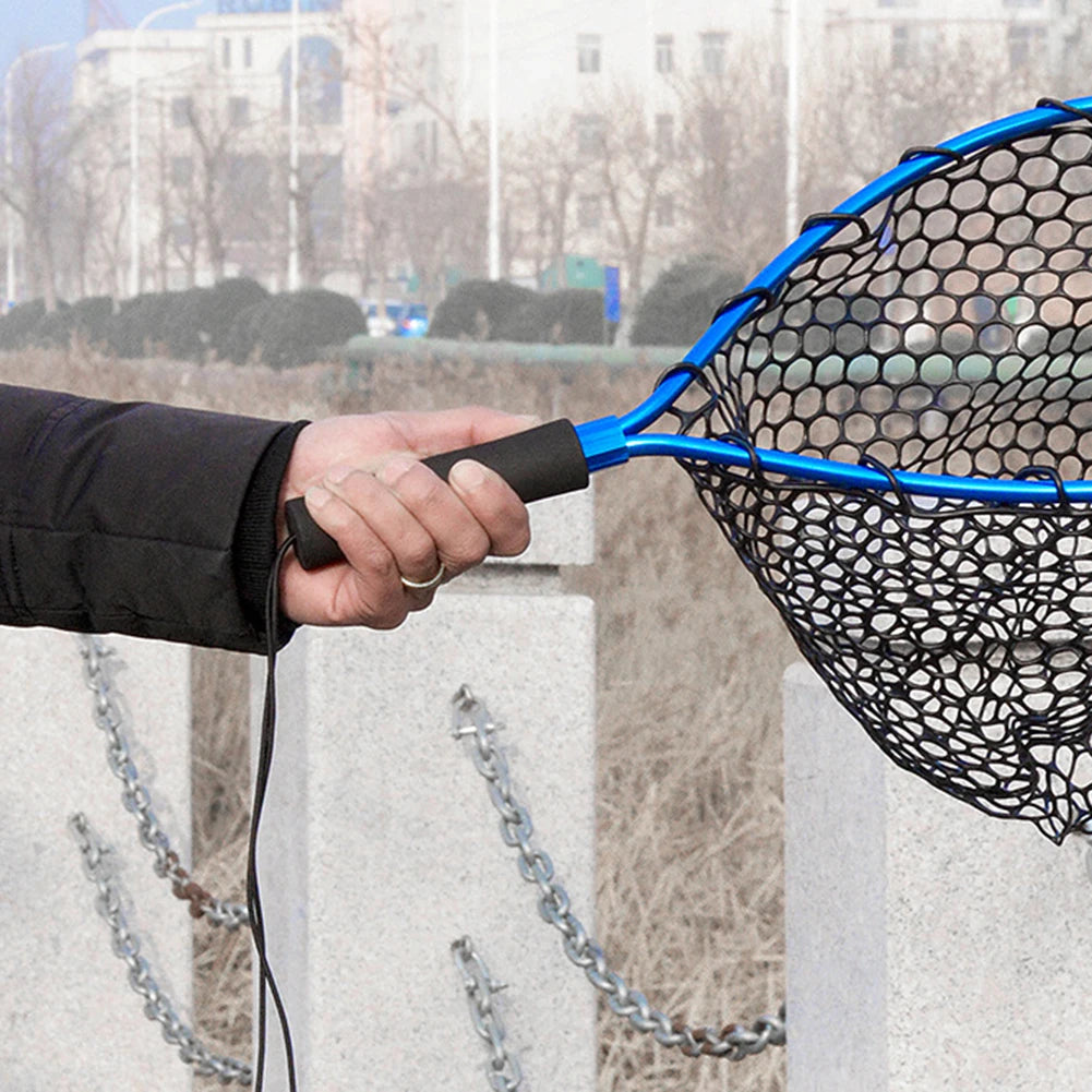 Aluminum Alloy Fishing Net  Fly Fishing Net Soft Rubber Mesh Catch and Release Net with Carabiner Fishing Gifts for Men
