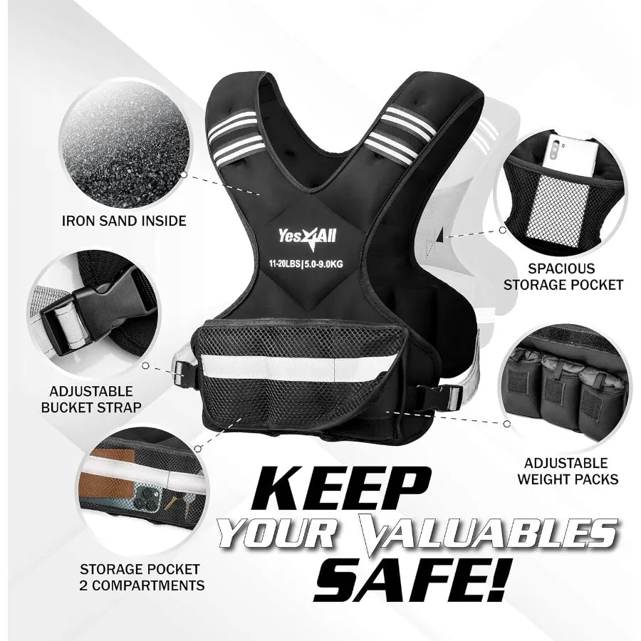 Adjustable Weighted Vest 11-20 lbs with Reflective Strip, Large Weight Vest for Strength Training for Men & Women