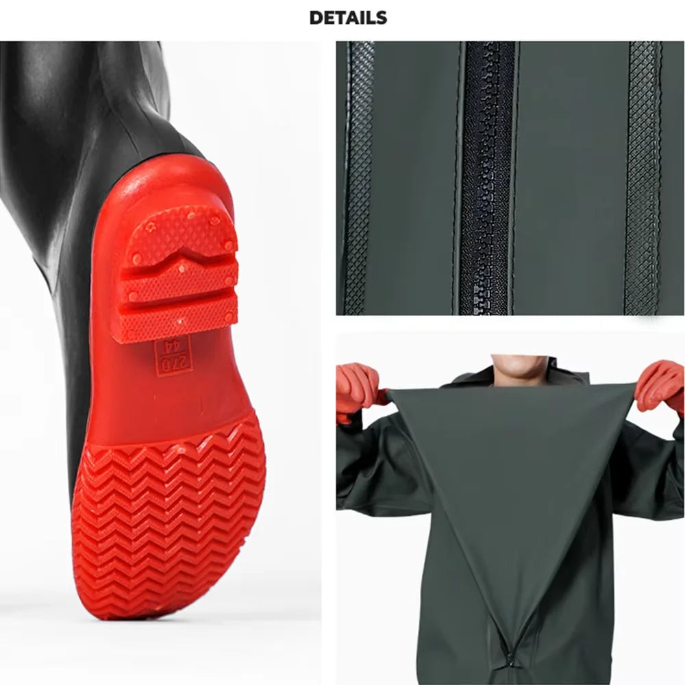 Adult Men Women Waterproof Waders Pants Hooded Long Sleeve Overalls Wader Trousers With Boots Gloves Fishing Hunting Gear Suit
