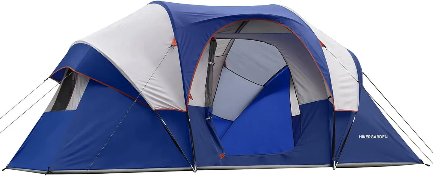 HIKERGARDEN 10 Person Camping Tent - Portable Easy Set Up Family Tent for Camp, Windproof Fabric Dome Tent Outdoor for Hiking