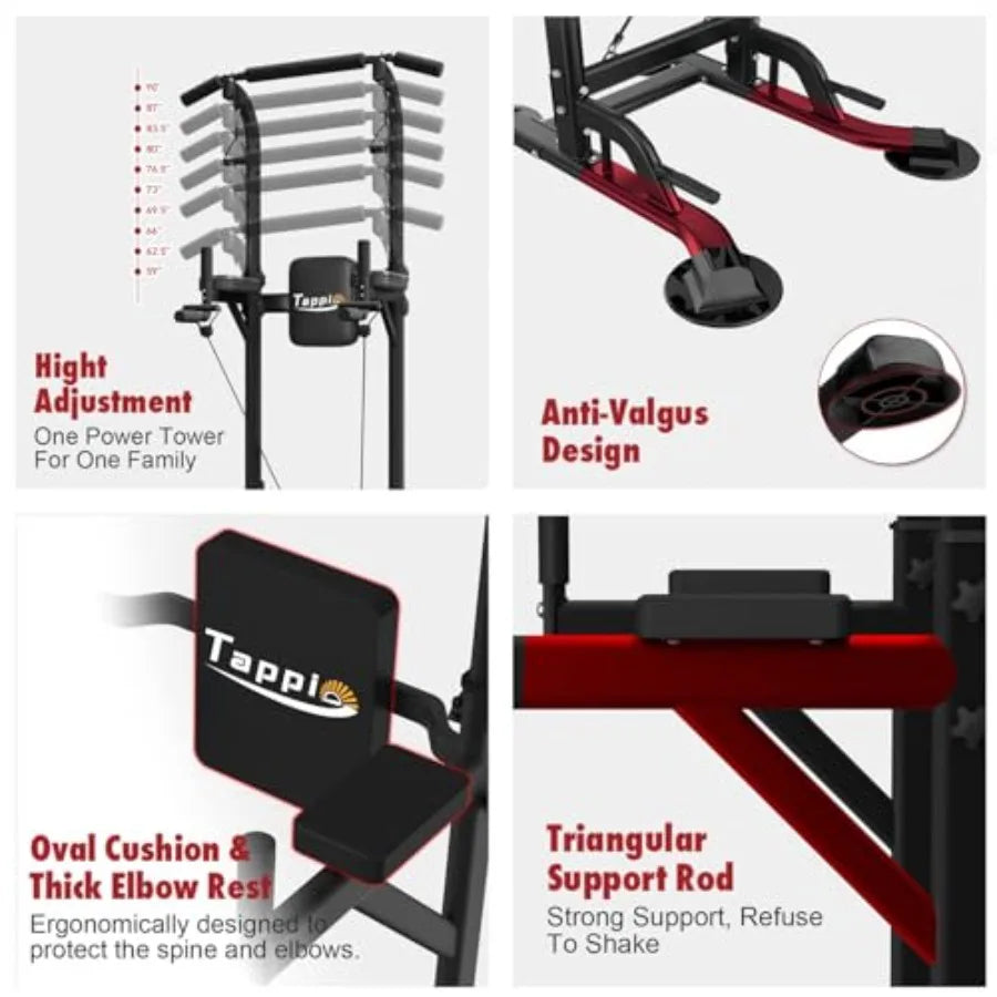 Power Tower Pull Up Bar for Home Gym Multi Functional Adjustable Height Workout Dip Station Strength Training Fitness Equipment