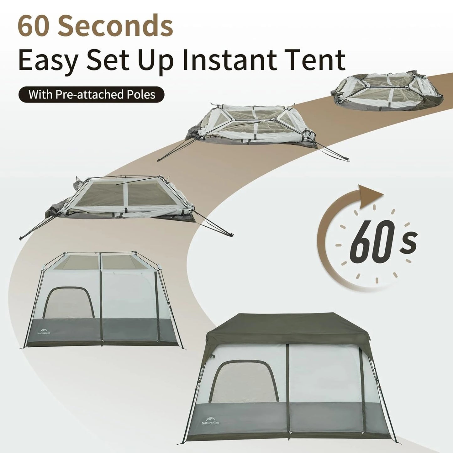 Naturehike Cape8.3 Cabin Tent 6 Person Easy Setup Instant Tent PU3000mm+ 150D Oxford Waterproof Outdoor Travel Camping Tent