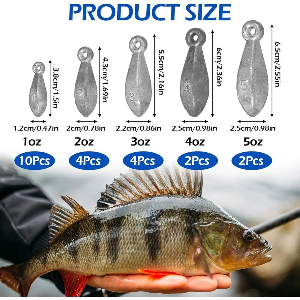 Complete 22-Piece Fishing Sinker Set: 1-5oz Weights for Saltwater & Freshwater Bass Casting