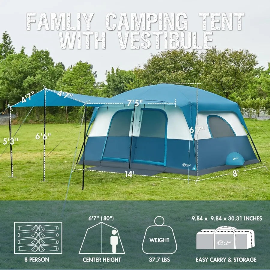 Canvas Family Camping Tent With Waterproof Design And Porch