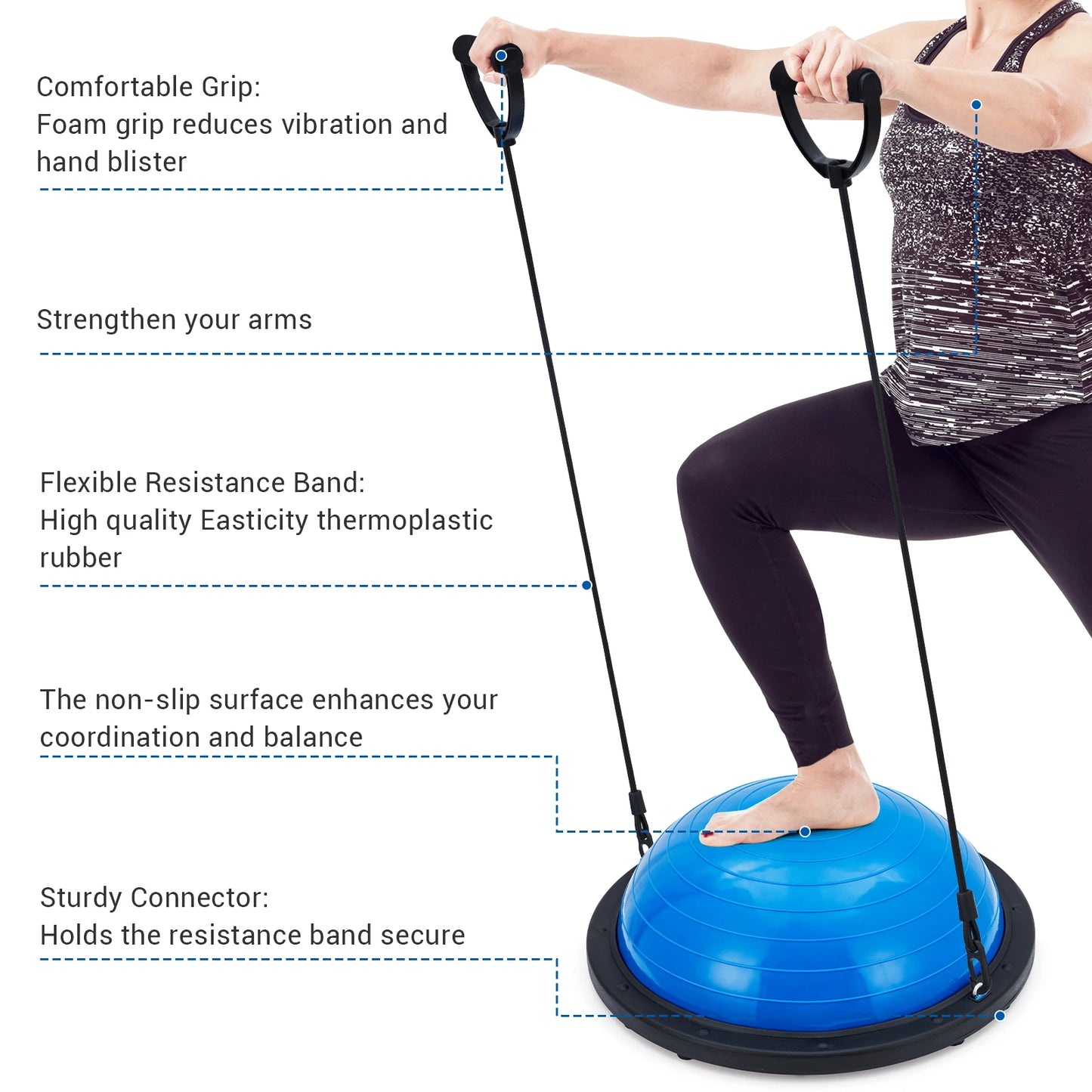 23" Half Balance Ball Trainer Set Non-Slip Core Strength Training Equipment with Resistance Bands & Air Pump for Yoga & Pilates